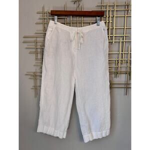 Talbots White Linen Capri Pants Size 8 Drawstring Summer